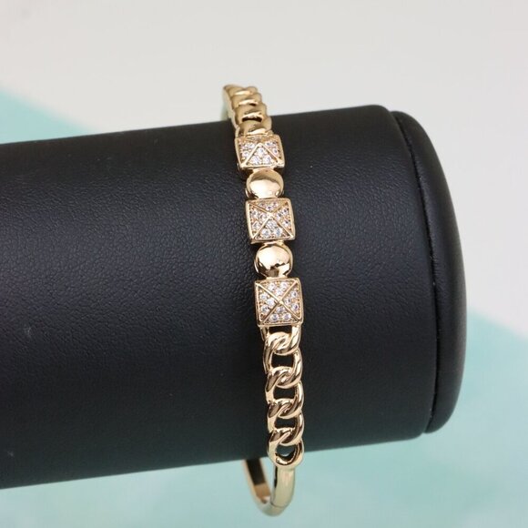 Rose Gold Bangle with Diamond-Studded Pyramid & Link Design, XPBL0470 - Picture 6 of 12
